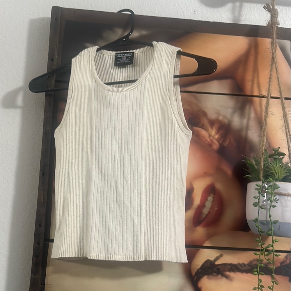 Banana Republic Cream Ribbed Sleeveless Tank Top
